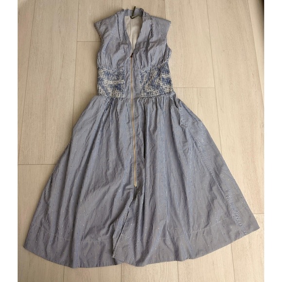 Anthropologie The Tommie Cap-Sleeve Smocked Front-Zip Shirt Dress Shine Sz S - Picture 6 of 11